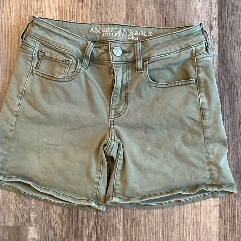 Army Green Denim midi length shorts